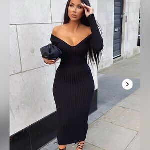 ✨ Fashion Nova Kallan Knit Dress Black Size Small Ribbed midi long sleeve